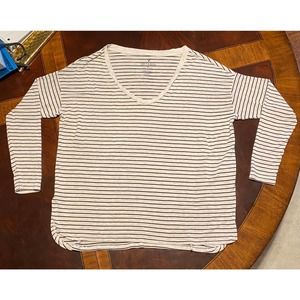 American Eagle Shirt Soft & Sexy V Neck White & Black Striped Long Sleeve